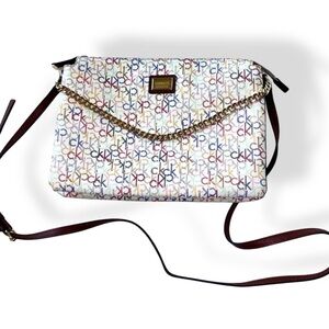 Calvin Klein Crossbody Adjustable Purse Bag Multicolor Designer logo Gold Chain